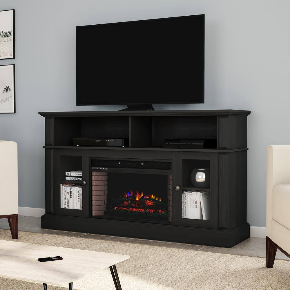 Northwest 59 in. Freestanding Console Electric Fireplace TV Stand in Woodgrain Black HW0200155