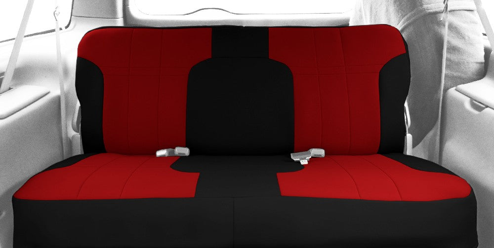 CalTrend Rear Neo Seat Covers for 2003-2004 Jeep Wrangler - JP137-02NN Red Insert with Black Trim