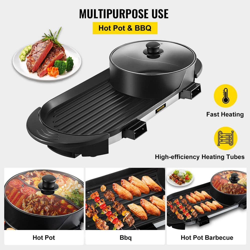 VEVOR 2 in 1 BBQ Grill and Hot Pot 72 sq. in. Aluminum Alloy Electric BBQ Stove Grill Pot for Family Dinner Friends Party DGNH2400W110VQVVFV1