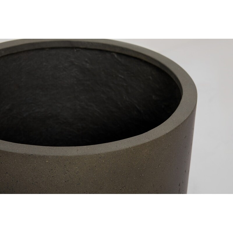 Indoor/Outdoor Large Nordic Minimalist Fiberstone Lightweight Round Cylinder Planter Pot  19 15 12inch Cement Finish