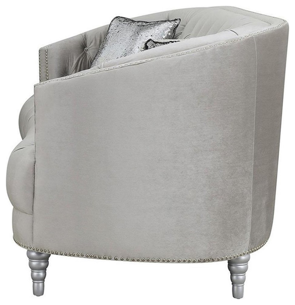 Pemberly Row Transitional Velvet Tufted Sloped Arm Sofa in Gray   Traditional   Sofas   by Homesquare  Houzz