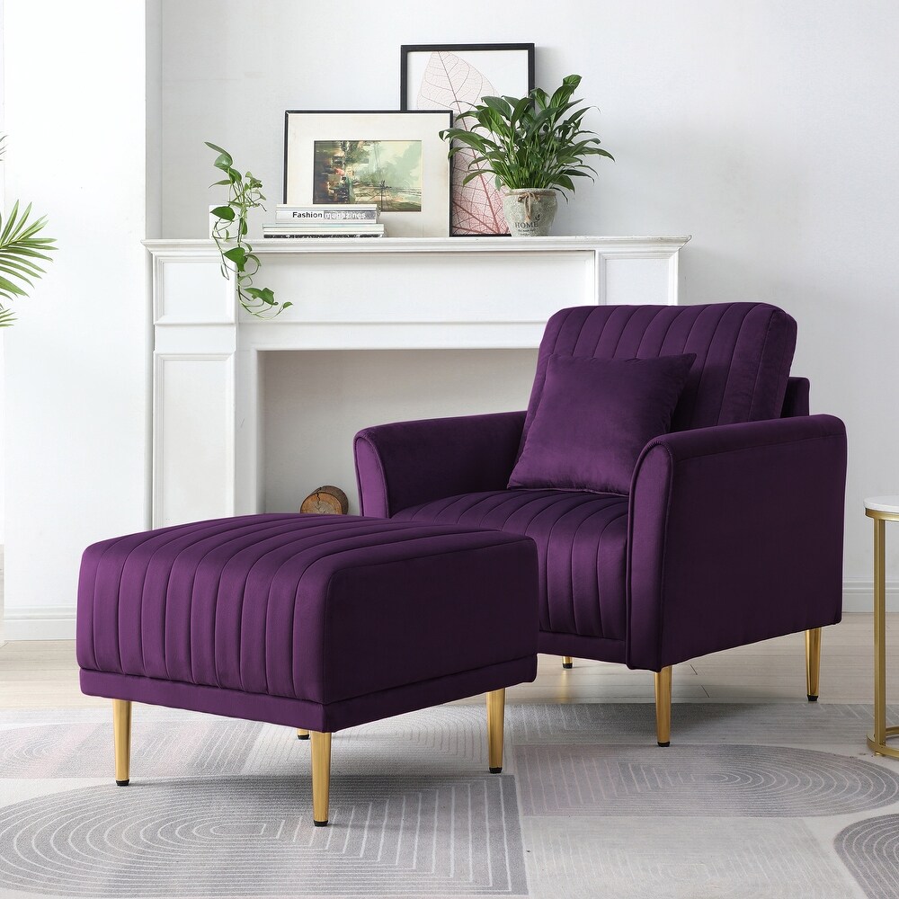 Velvet Armchair with Ottoman Single Sofa Chair and Ottoman Set  Leisure Lounging Chair