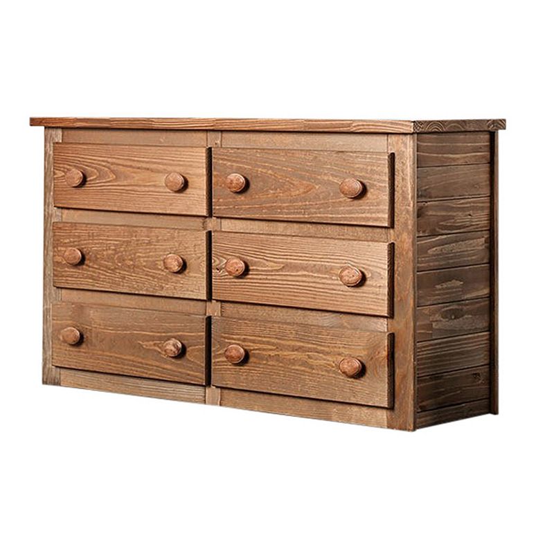 Wooden Rustic Style 6 Drawers Dresser In Mahogany Finish， Brown