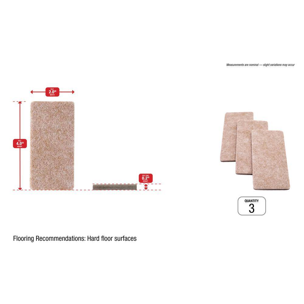 Everbilt 2 in. x 4 in. Beige Rectangular Felt Heavy Duty Self-Adhesive Furniture Pads (3-Pack) 49948