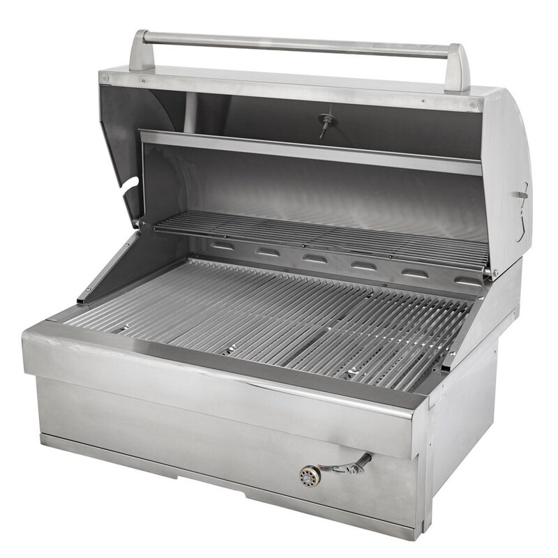 Turbo 32-Inch Built-In Stainless Steel Charcoal Grill  With Adjustable Charcoal Tray