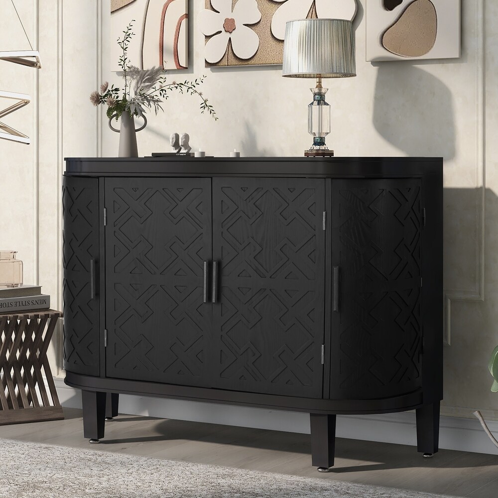 Wooden Storage Cabinet Sideboard with 2 Pattern Doors