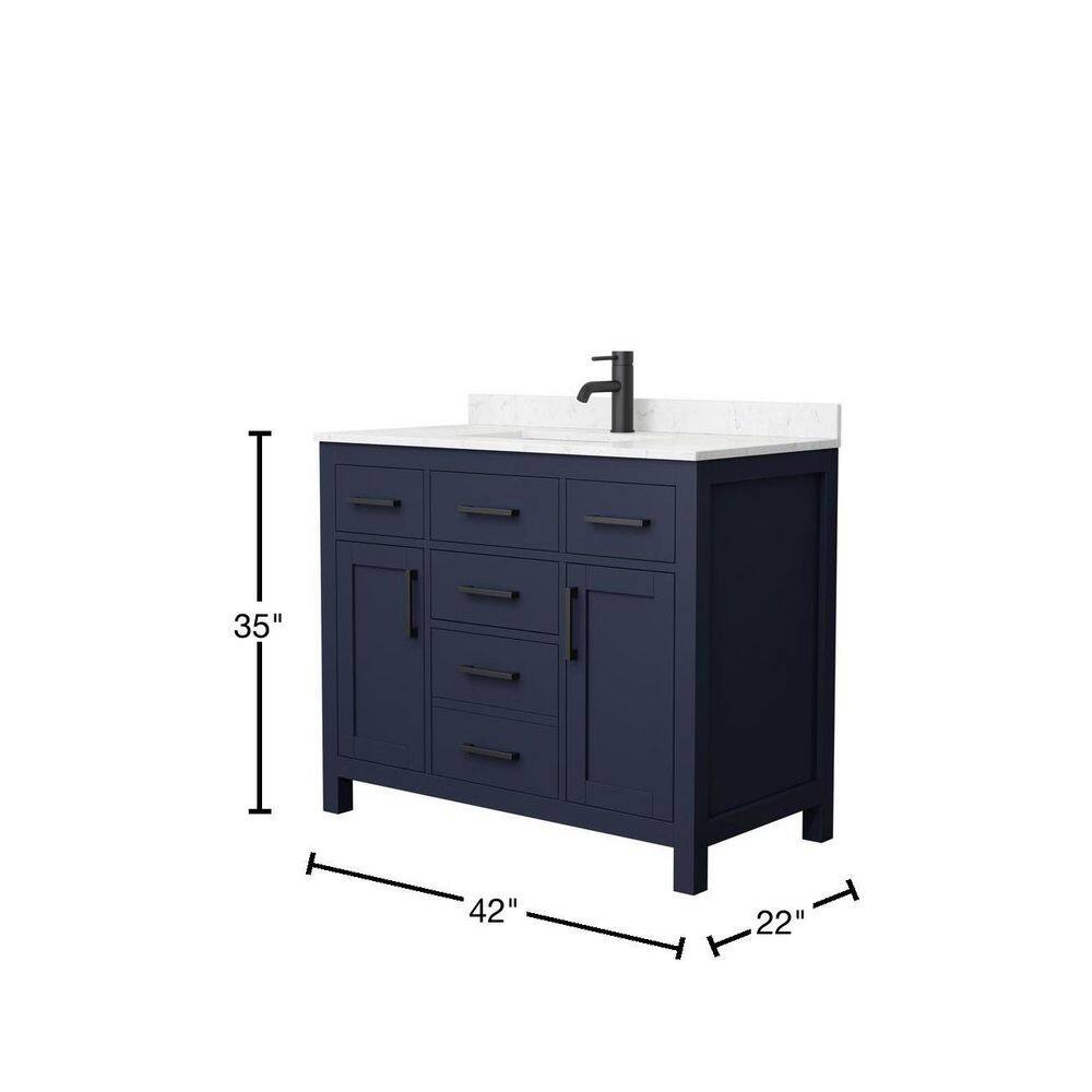 Wyndham Collection Beckett 42 in. W x 22 in. D x 35 in. H Single Sink Bathroom Vanity in Dark Blue with Carrara Cultured Marble Top WCG242442SBBCCUNSMXX