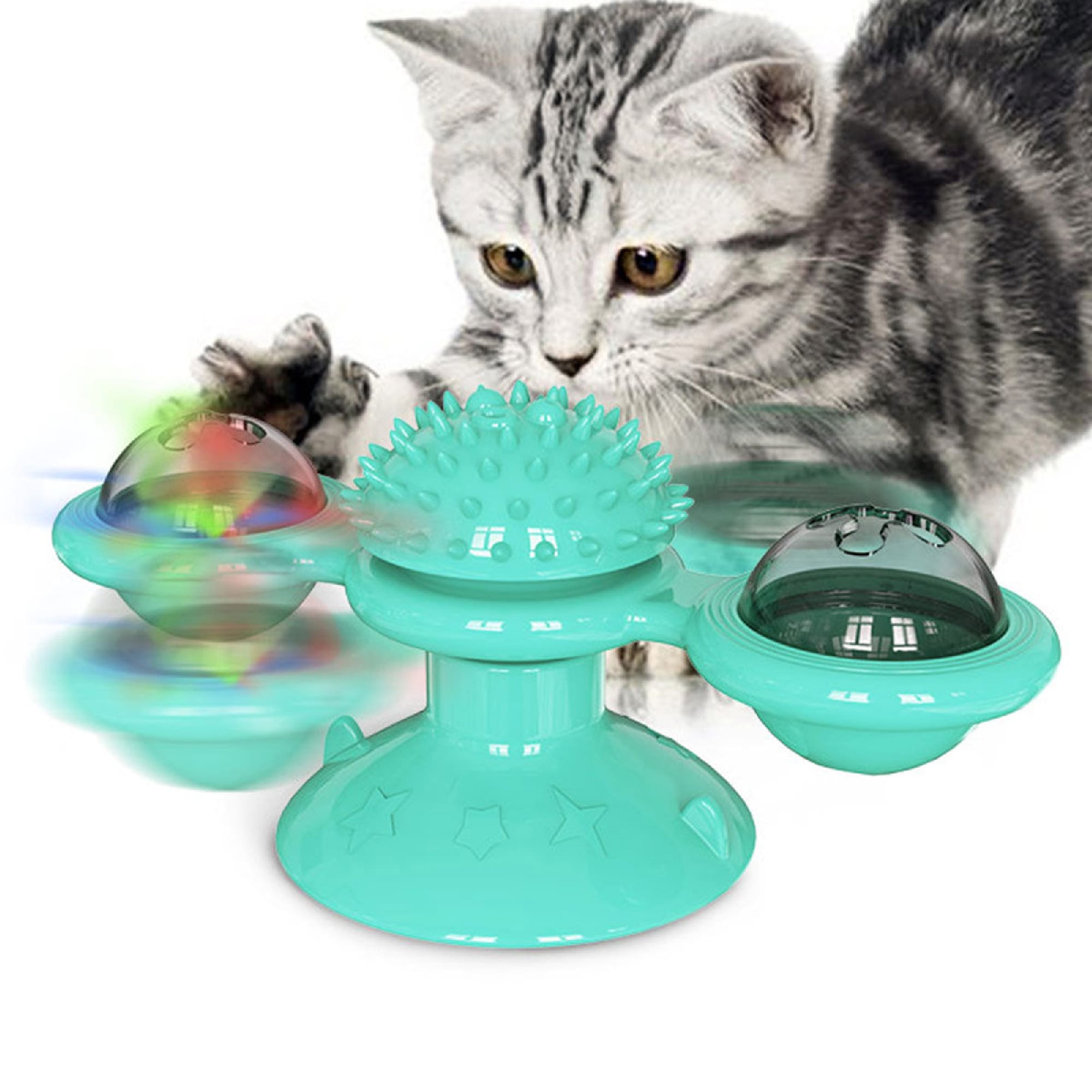 Pet Life Blue 'Windmill' Rotating Suction Cup Spinning Cat Toy