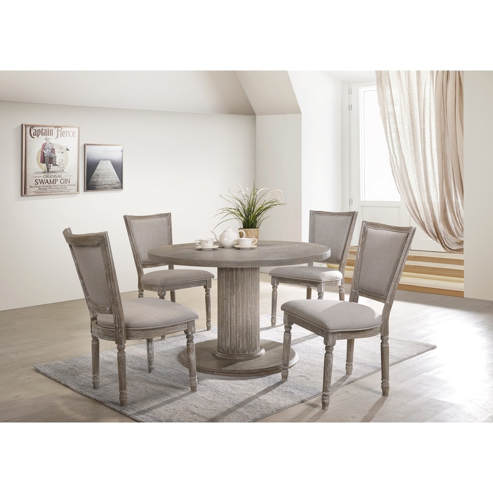 ACME Gabrian Dining Table with Single Pedestal in Reclaimed Gray