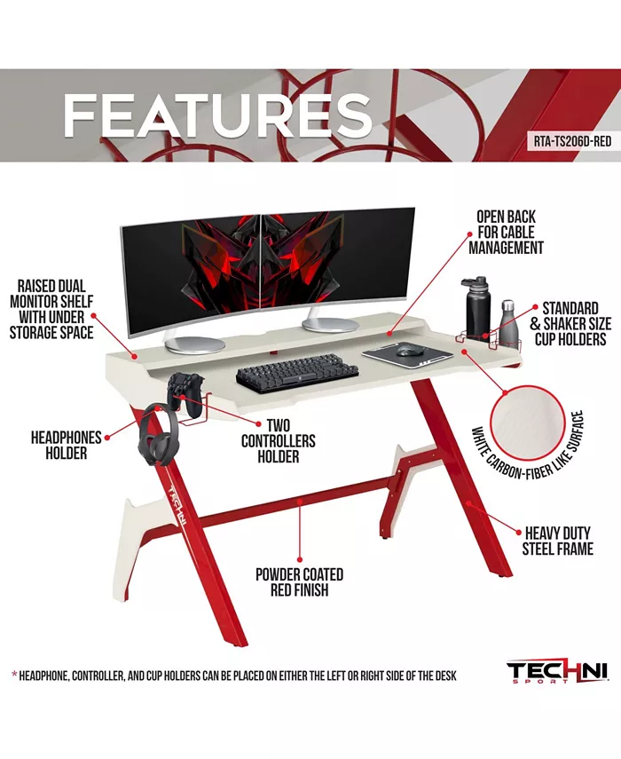 Techni Sport Ergonomic Computer Gaming Desk Workstation