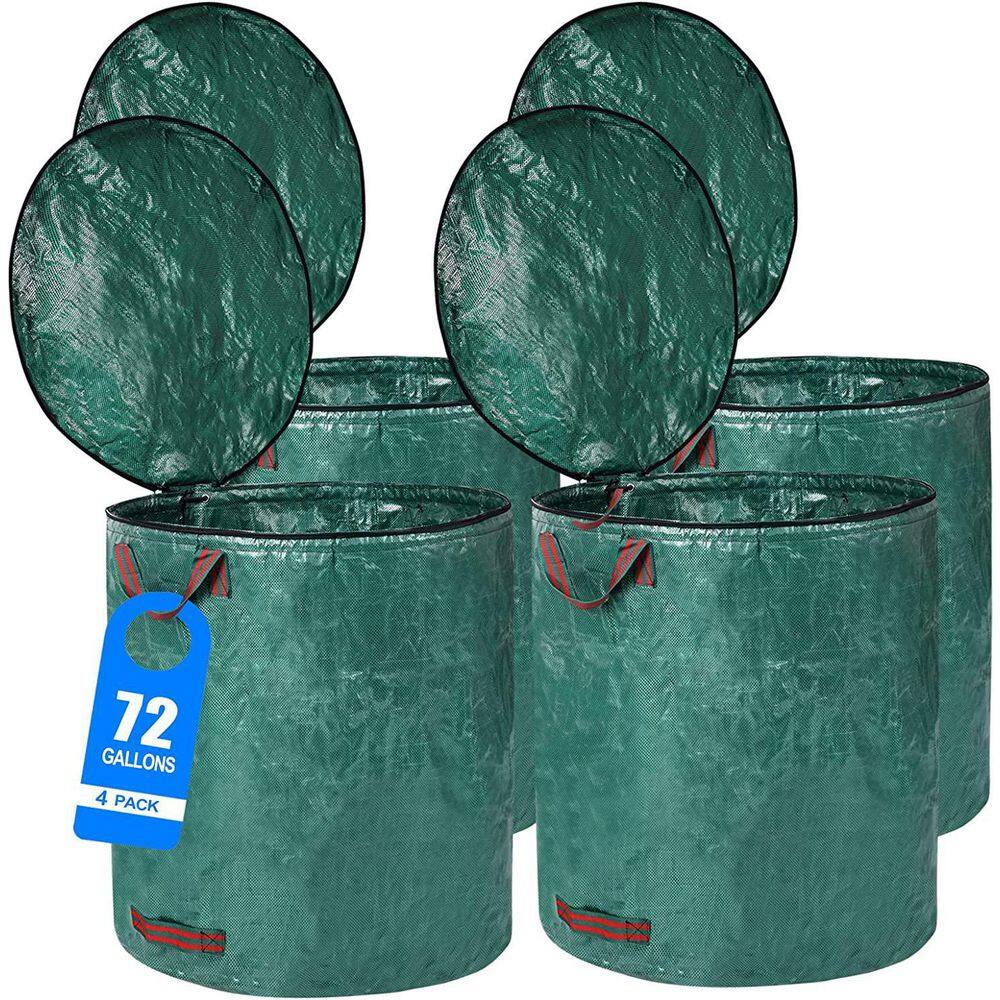 72 Gal. Leaf Bag Reusable Lawn and Leaf Garden Bag with Reinforced Handle Zip Cover (4-Pack Green) B09Q5SJPTS