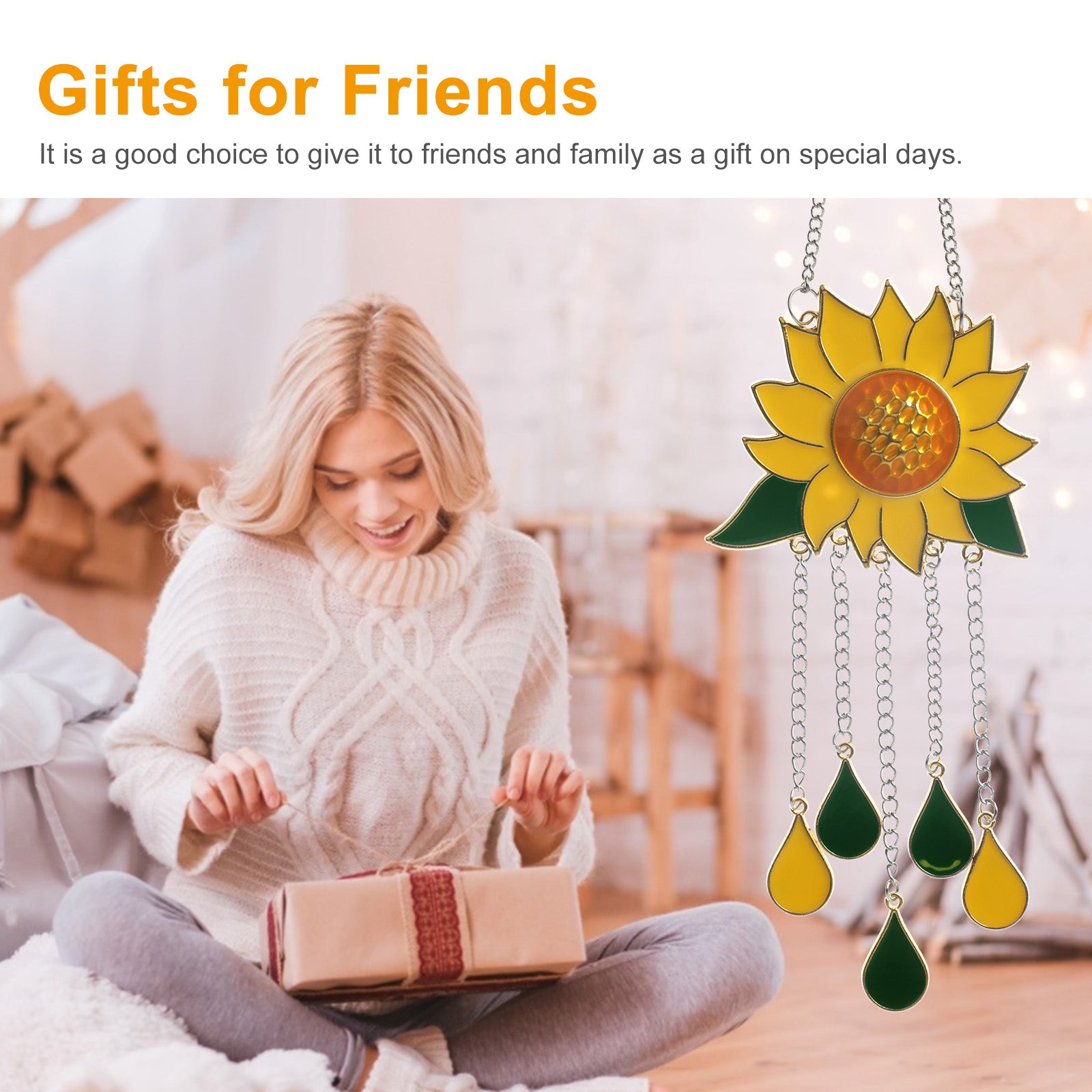 Sunflower Wind Chimes for Outside， EEEkit Sunflower Decoration Pendant， Waterproof Wind Chime Pendant， Sunflowers Window Hanging Ornaments with Soothing Sound，  Home Garden Birthday Memorial Gifts