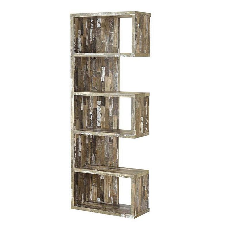 Distressed Wooden Open Bookcase， Brown