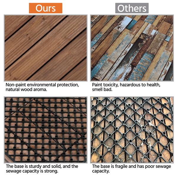 Easyfashion 12a x 12a Interlocking Wood Flooring Tiles for Deck， Pack of 27， Brown