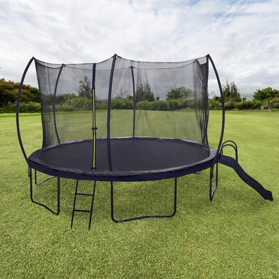 16FT Trampoline with Slide  Outdoor Pumpkin Trampo...