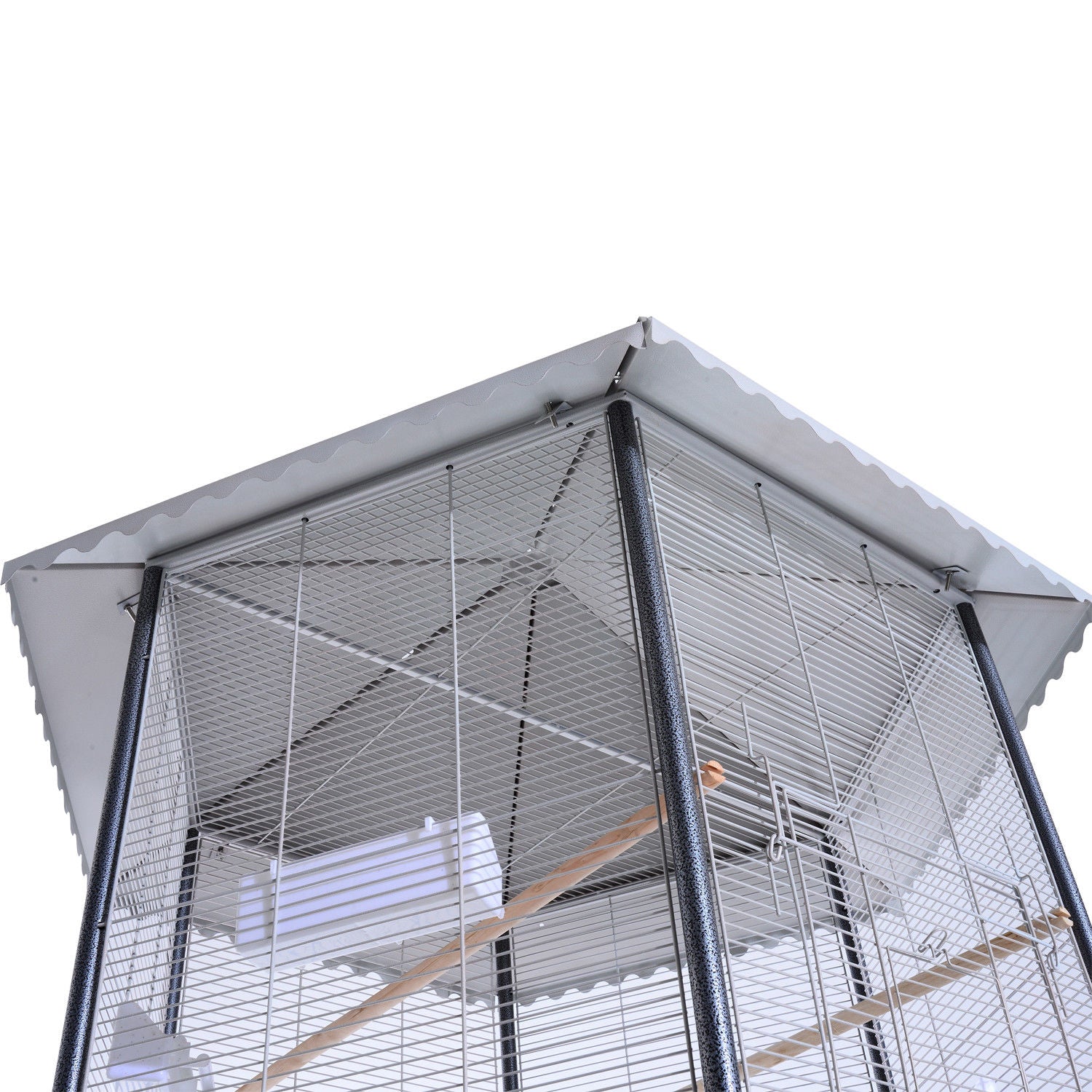 Pawhut Portable Metal Covered Canopy Aviary Flight Bird Cage With Storage， 44