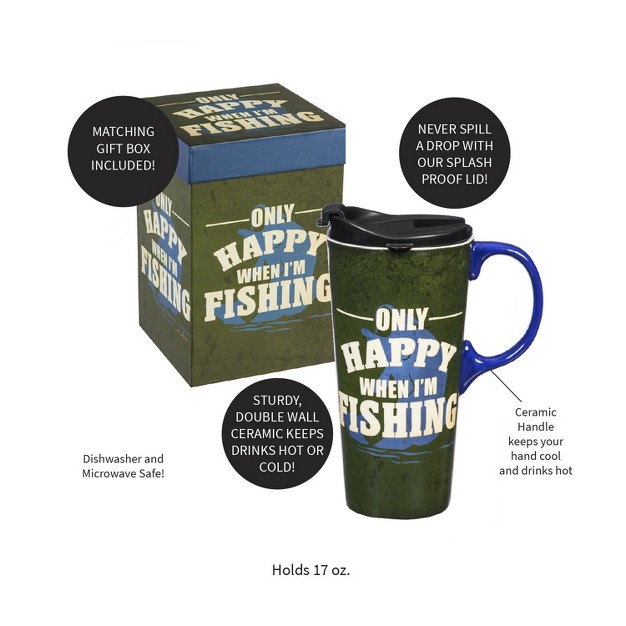 Evergreen Beautiful Only Happy When I x27 m Fishing Ceramic Travel Cup With Lid 5 X 4 X 7 Inches