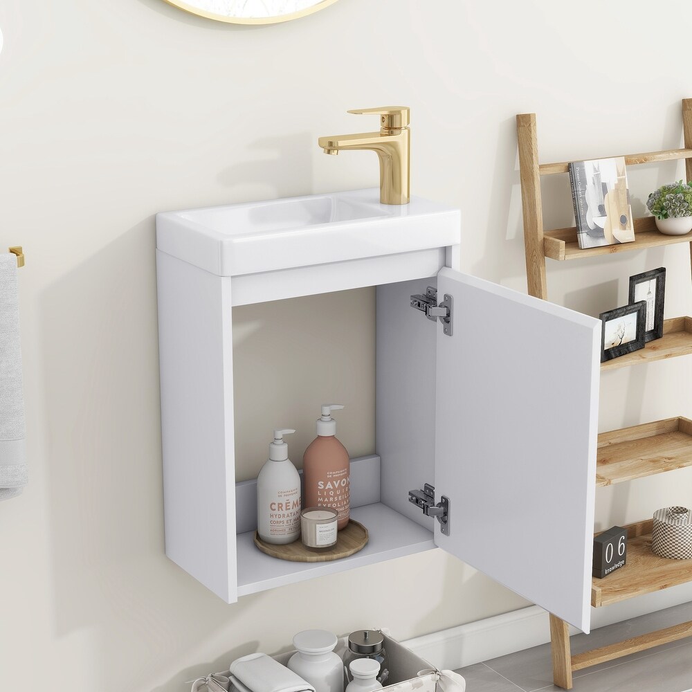 Elegant 16'' Bathroom Vanity with Sink  Modern Wall Mounted Bathroom Vanity Cabinet with Soft Close Doors for Small Bathrooms