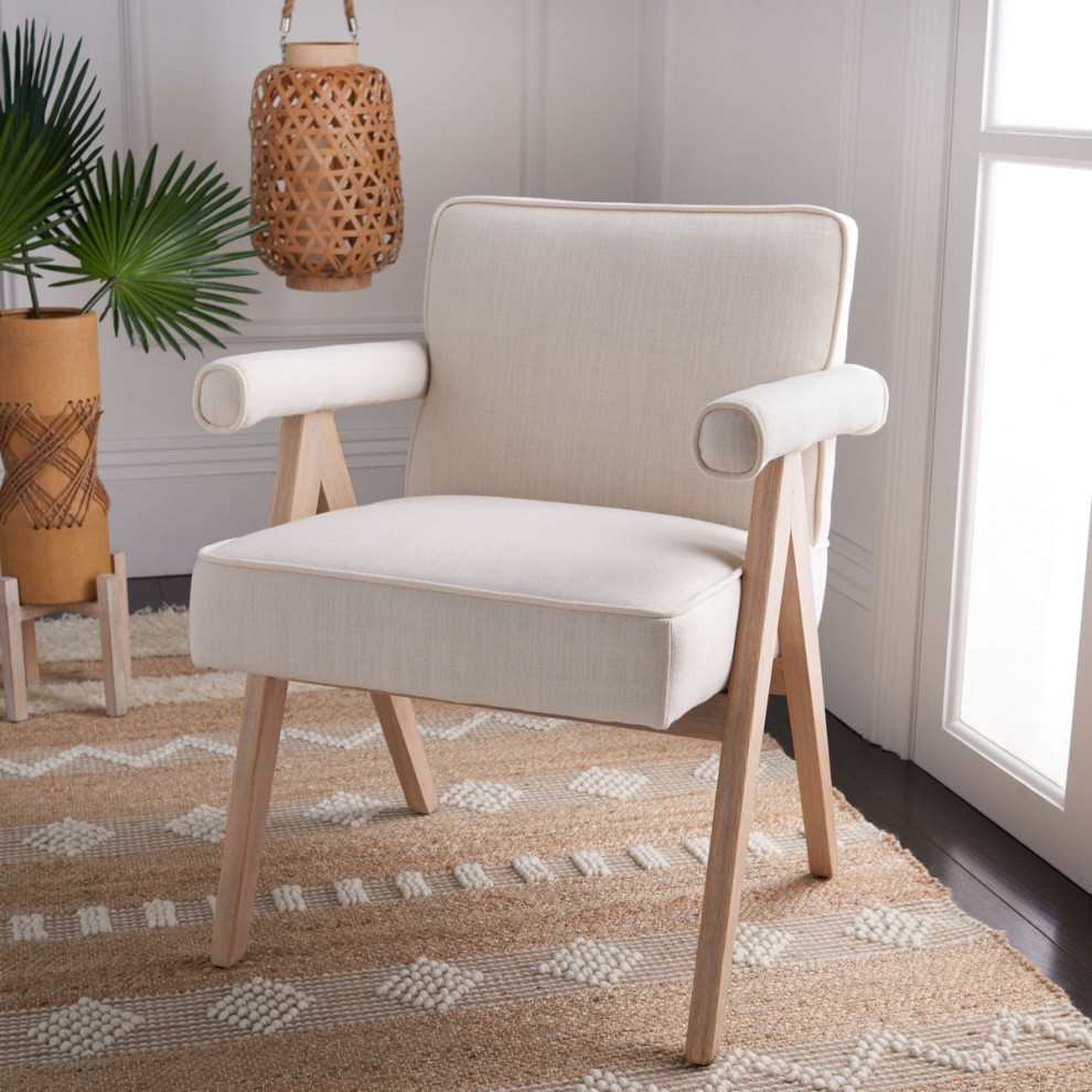 Katie Mid Century Arm Chair  Bone Linen/Whitewash   Midcentury   Armchairs And Accent Chairs   by Rustic Home Furniture Deco  Houzz