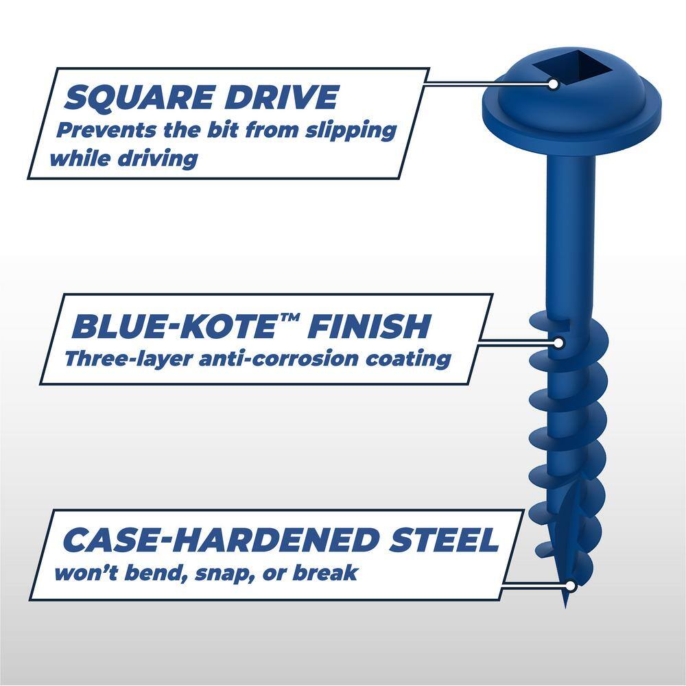 Kreg #8 x 2-12 in. Square Drive Round Head Blue Kote Coarse Pocket-Hole Screw (125-Pack) SML-C250B-125