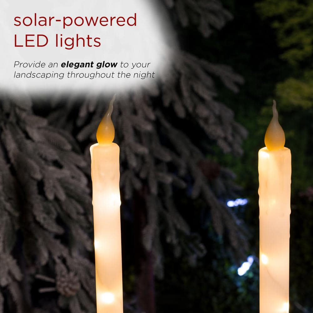 Alpine Corporation Solar Powered 40 in. H Candlestick Christmas Pathway Lights Garden Stakes with White LED Light (Set of 2) QTT302SLR-WT-2