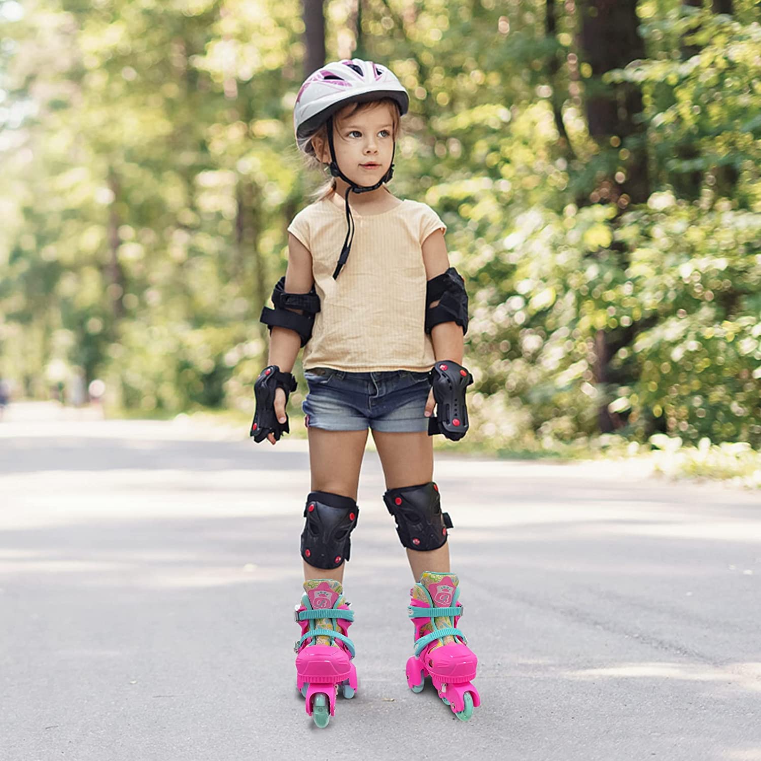 Nattork Roller Skates for Toddler Girls Boys 3-Point Balance with Light Up Wheels Princess Pink Small(11C-1)