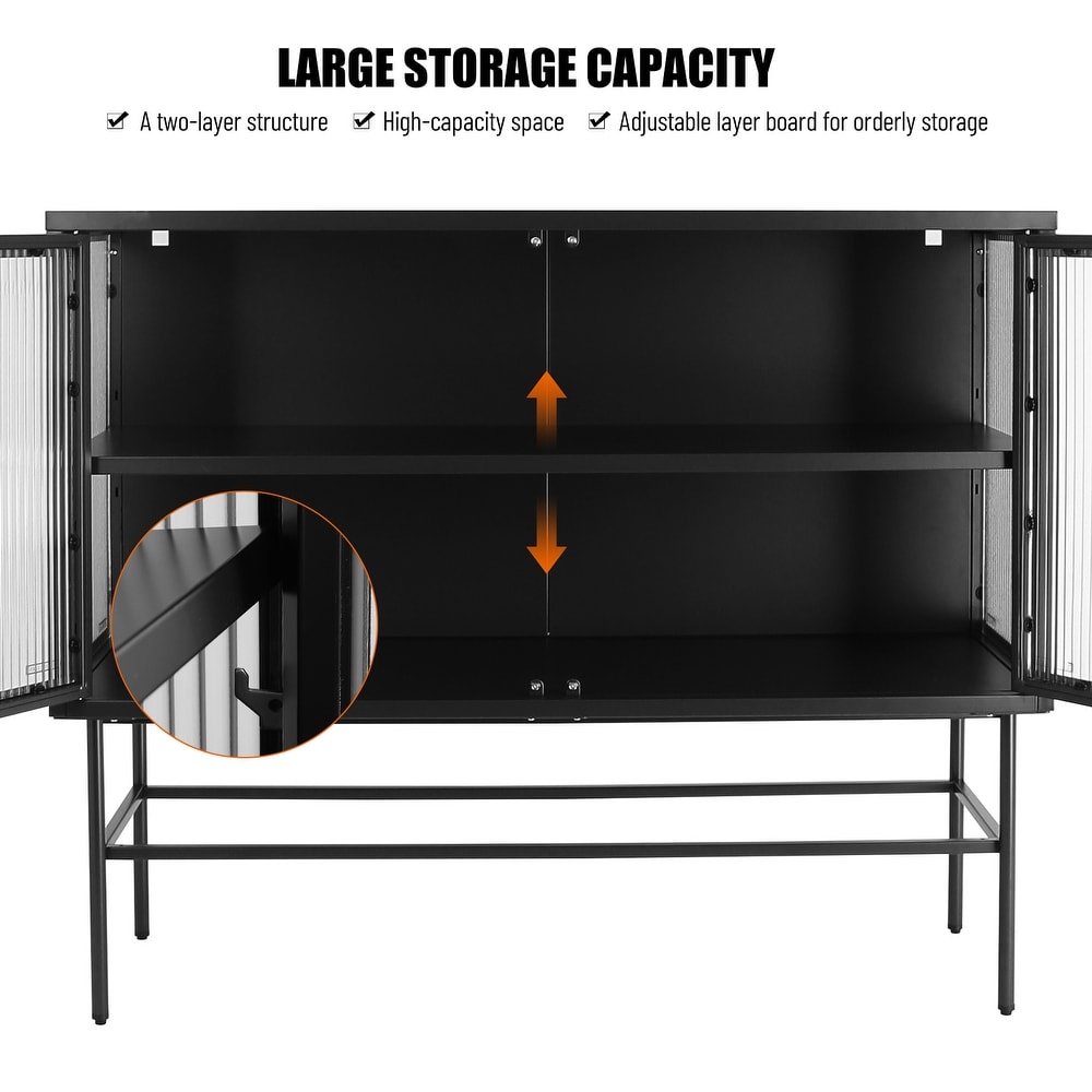 43 inch wide Industrial Metal Sideboard Storage Cabinet Buffet Cabinet with Double Mesh Doors and Open Shelf for living room