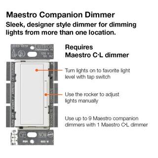 Lutron Maestro Companion Multi-Location Dimmer Switch Only for Use with Maestro LED+ Dimmer White (MA-RR-WH) MA-RR-WH