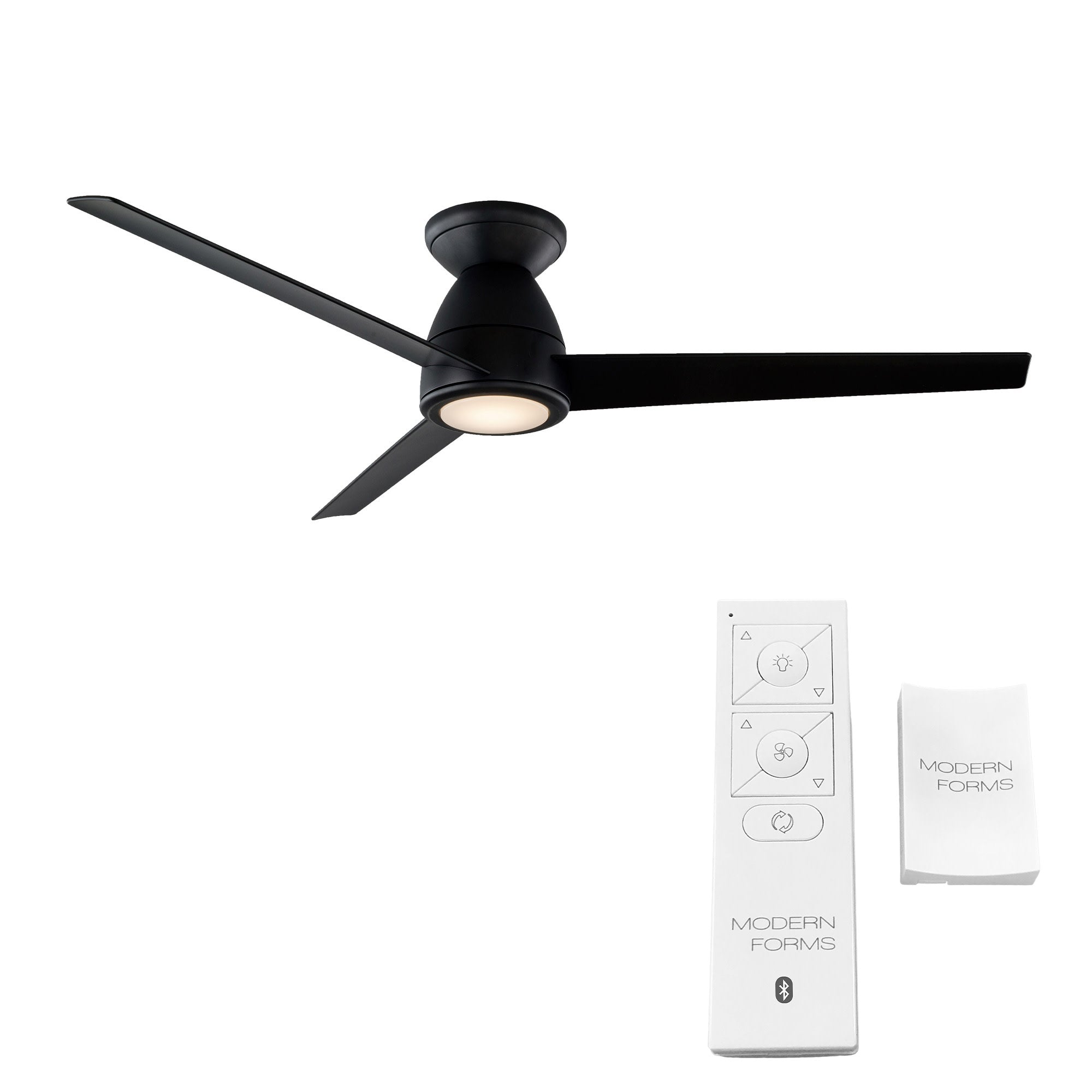 Tip Top Indoor and Outdoor 3-Blade Smart Flush Mount Ceiling Fan 52in Matte Black with 3000K LED Light Kit and Remote Control