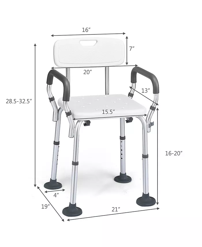 Costway Shower Chair Bathtub Adjustable Height Bench w  Removable Armrests and Back