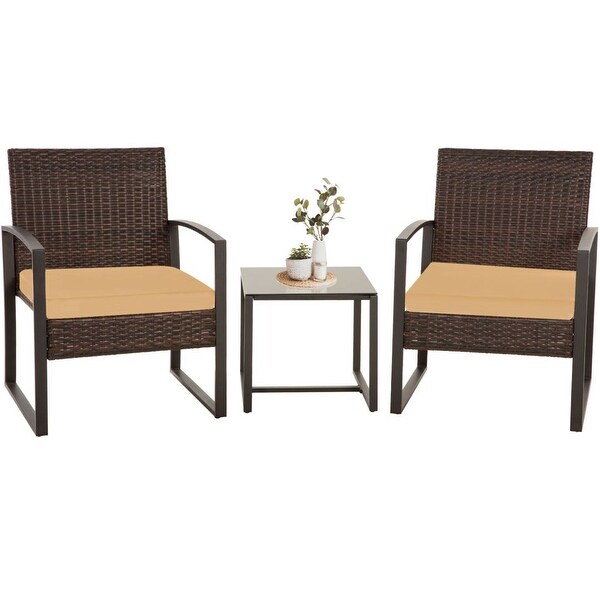 3Piece Wicker Bistro Set，Outdoor Patio chairs and Coffee Table