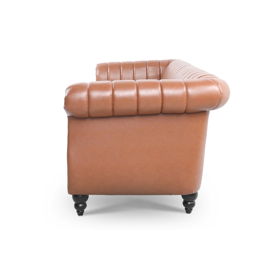 Modern PU Rolled Arm Chesterfield Three Seater Sofa