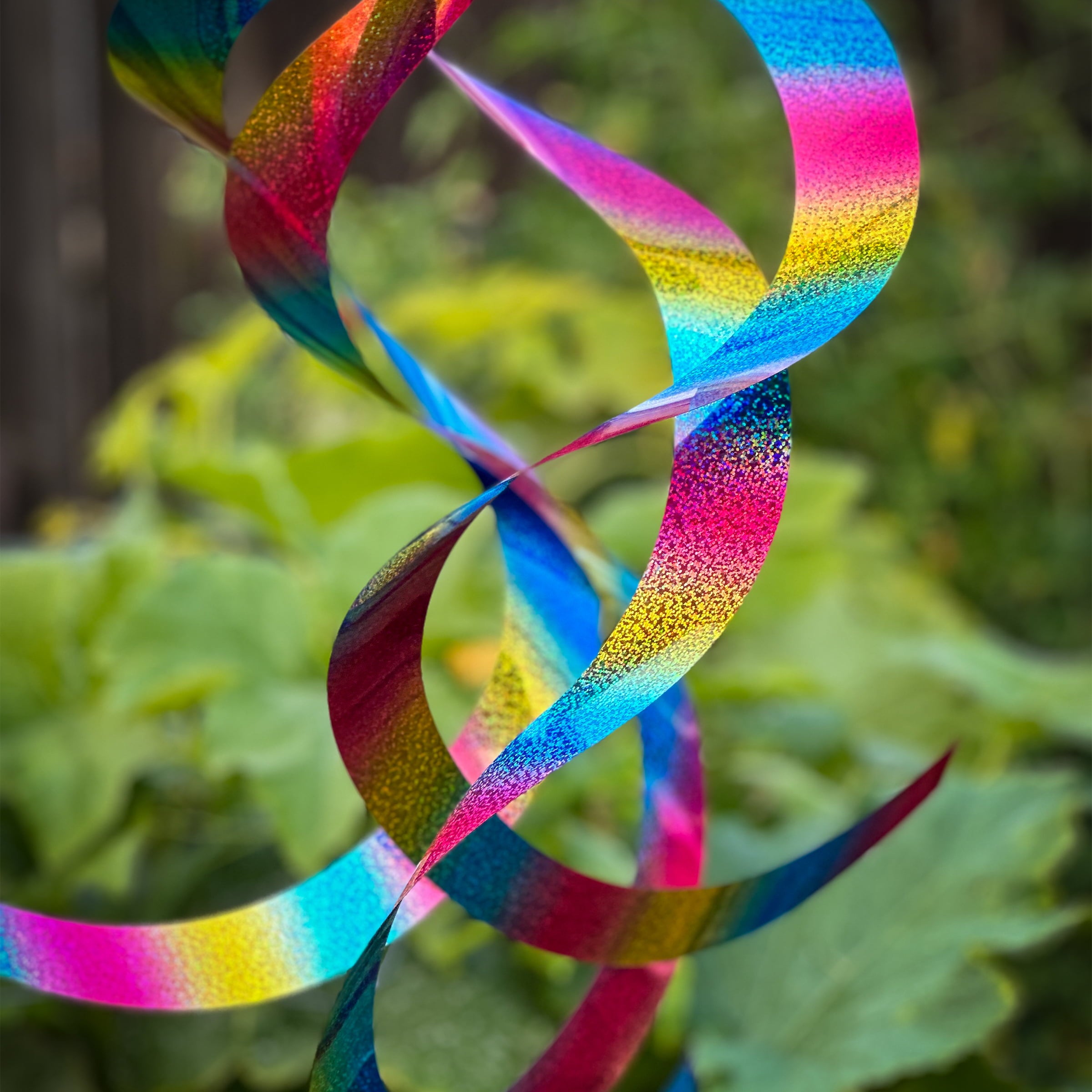 In the Breeze 4890 — Rainbow Whirl Spin Quartet — Mylar Wind Spinner — Humane Animal Deterrent for Gardens