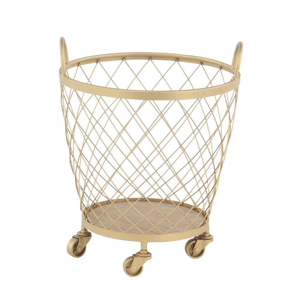 Litton Lane Gold Deep Set Wire Basket Storage Cart with Wheels and Handle (Set of 2) 45911