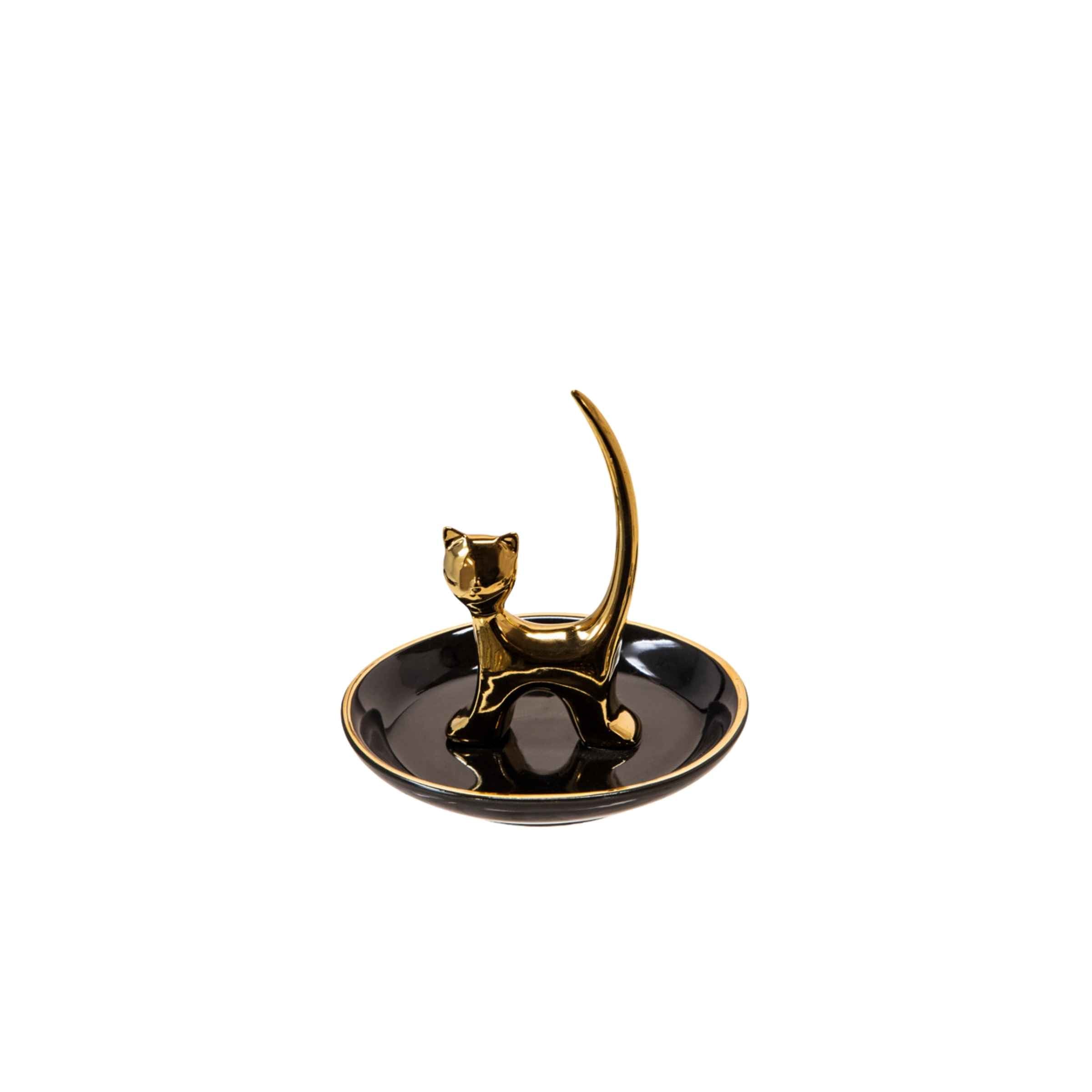 Cat Trinket Ceramic Tray 10 Cm - Black 12747-18