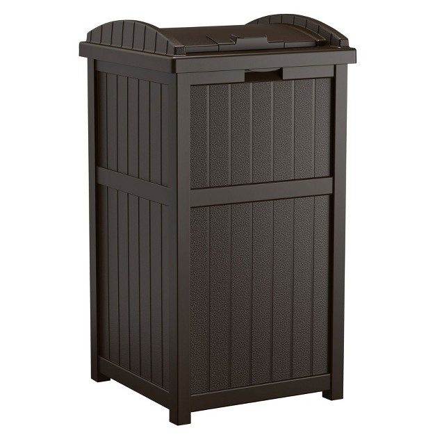 Suncast Trash Hideaway Outdoor Patio 33 Gallon Trash Can Bin 1 Java And 1 Taupe