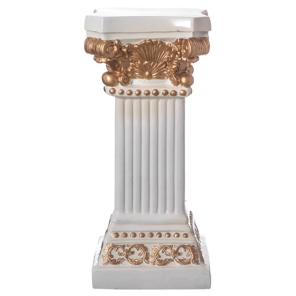 Decorative Modern Fiberglass White and Gold Plinth Roman Style Column Ionic Pedestal Vase Stand for Wedding  Living  or Dining