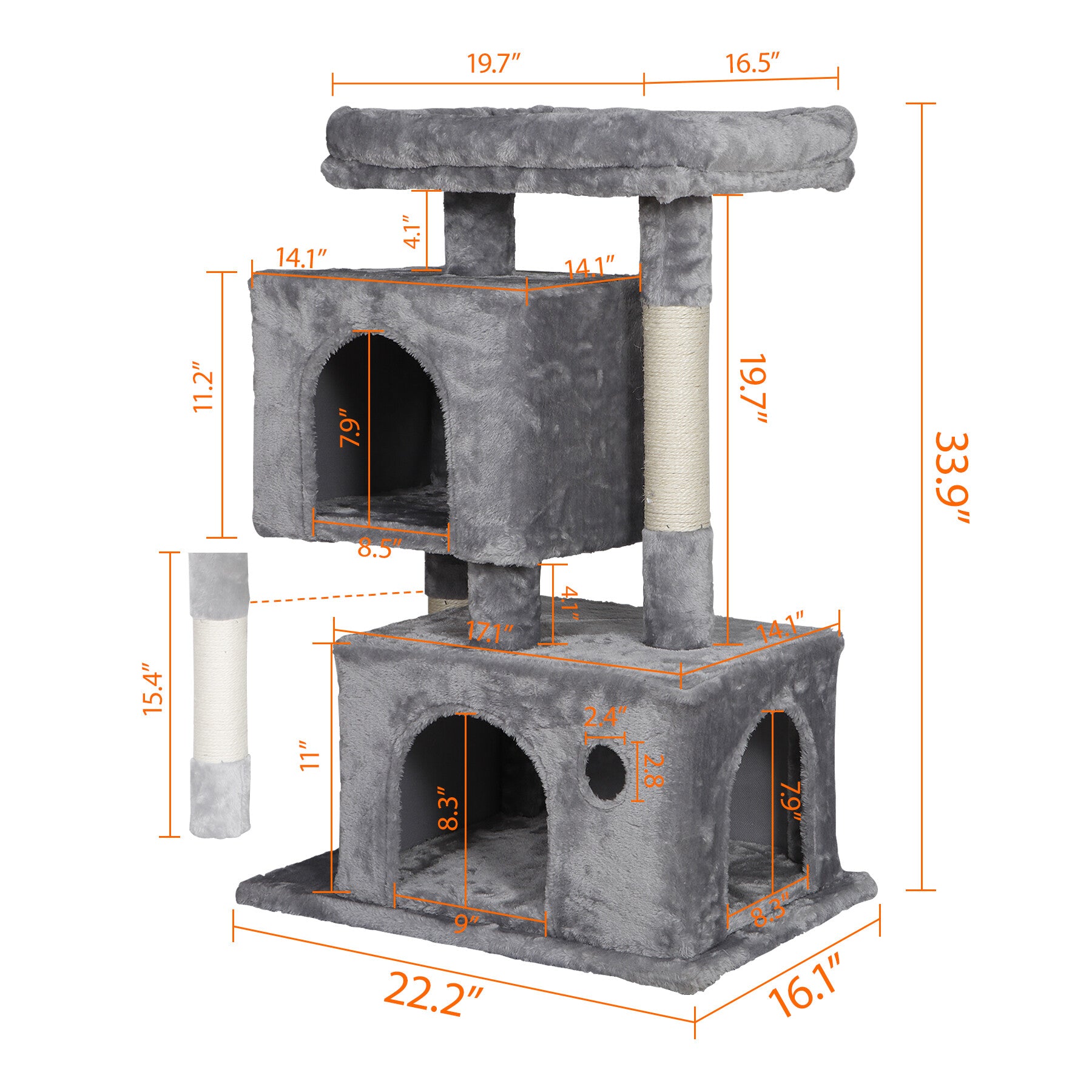 HomGarden 33.9''H Cat Tree Cat Tower for Small Medium Cats W/ Scratching Posts and Perch， Gray