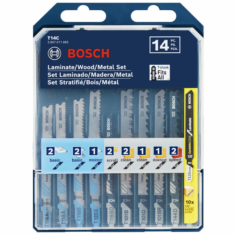 Bosch Jig Saw Blade Set 14pc Laminate/Wood/Metal T-Shank ;