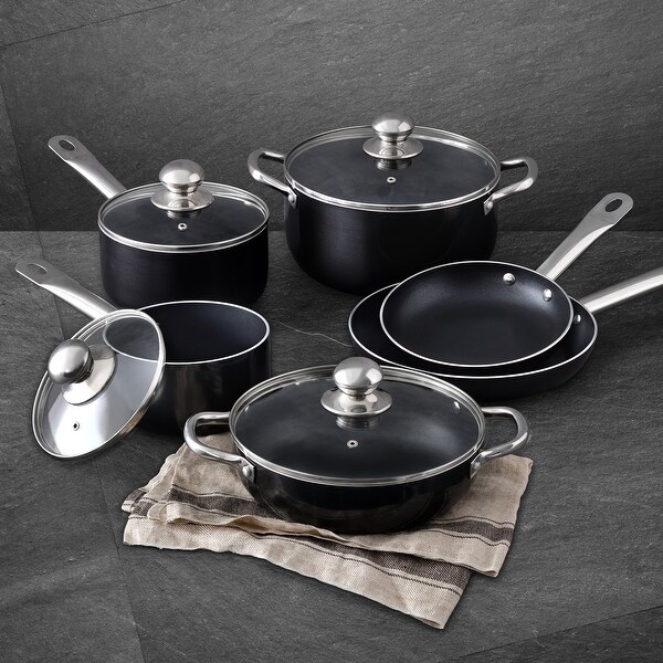 Bergner 10-Piece Non-Stick Aluminum Cookware Set， Black