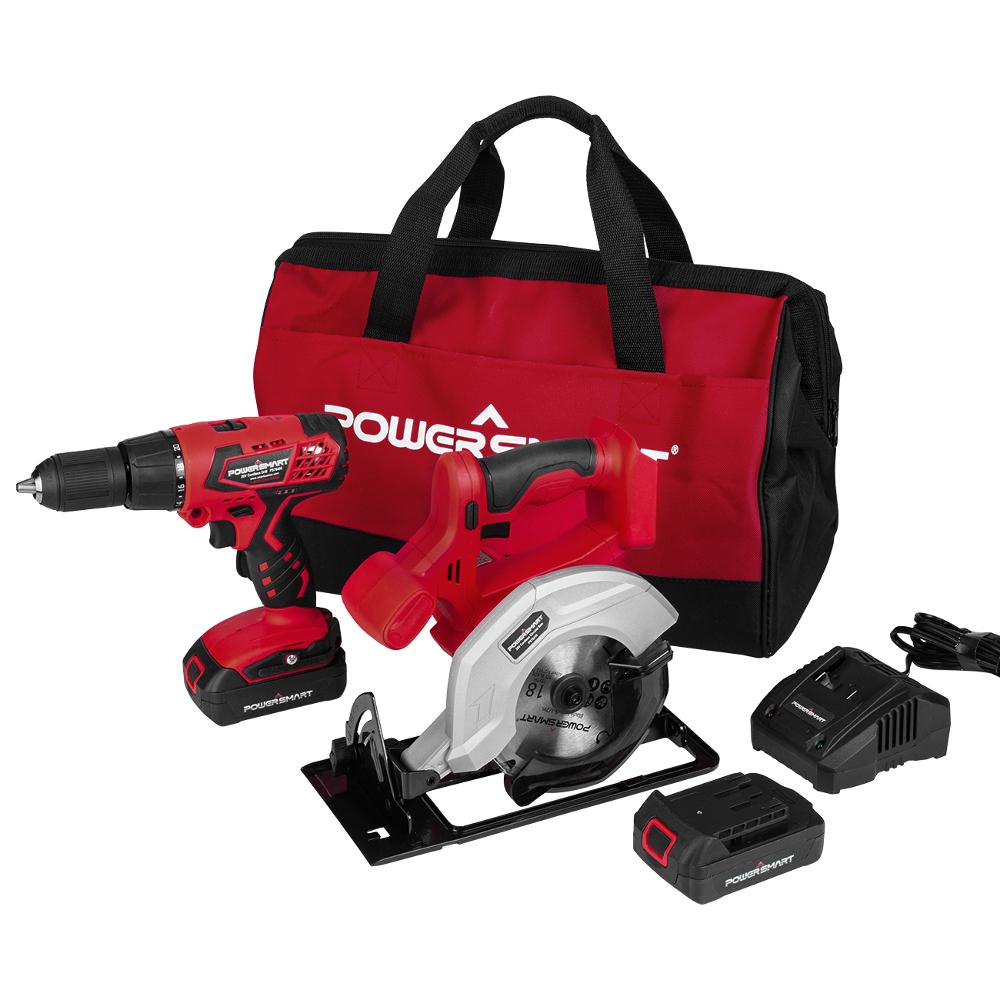 PowerSmart PS76200C 20V Cordless Drill / Circular Saw Combo Kit (2-Tool) with (2) Batteries 1.5Ah and Charger