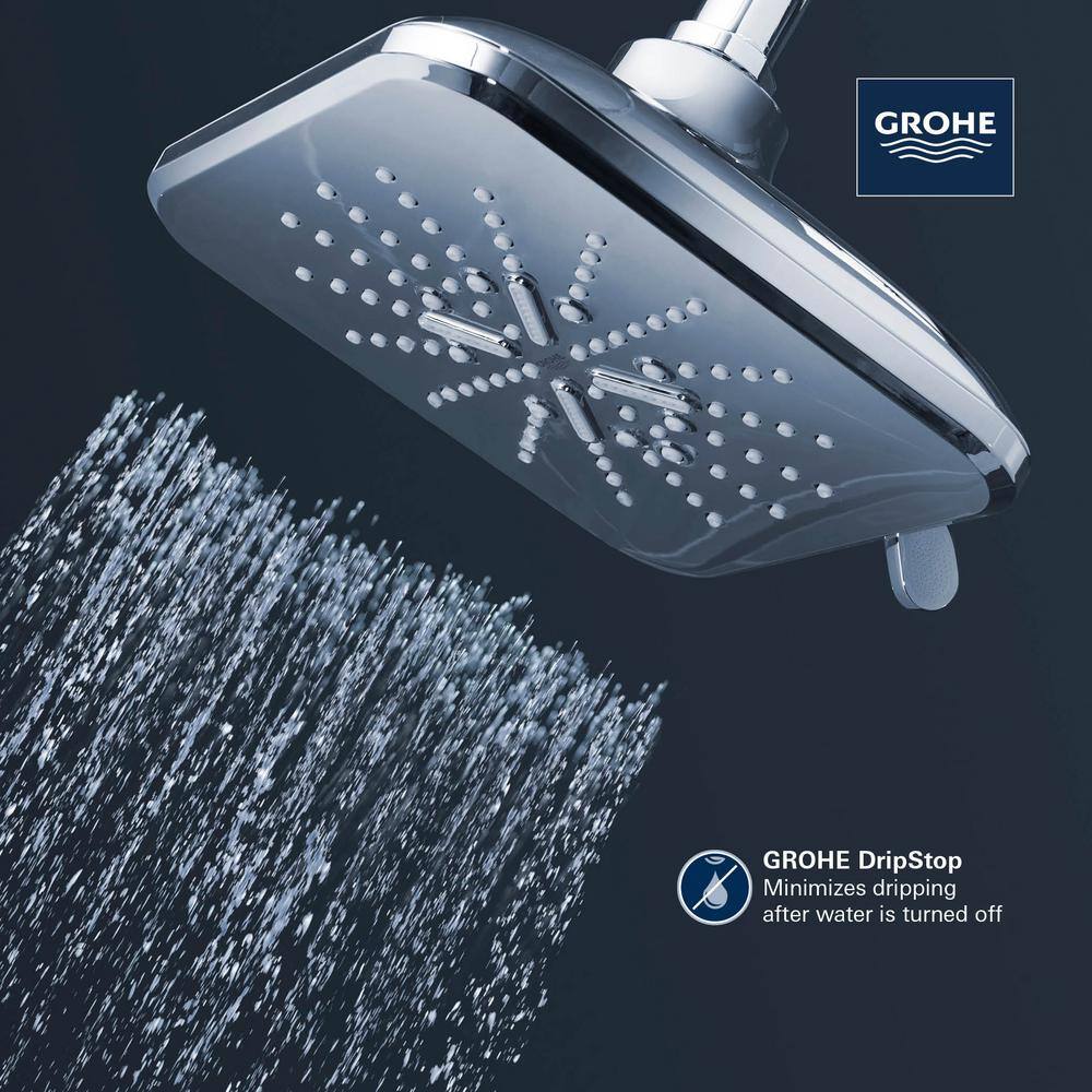 GROHE Rainshower SmartActive 3-Spray Patterns 1.75 GPM 6.5 in. Square Wall Mount Fixed Shower Head in StarLight Chrome 26797000