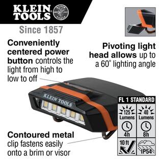 Klein Tools Cap Visor LED Light 125 Lumens 2 Modes 56402