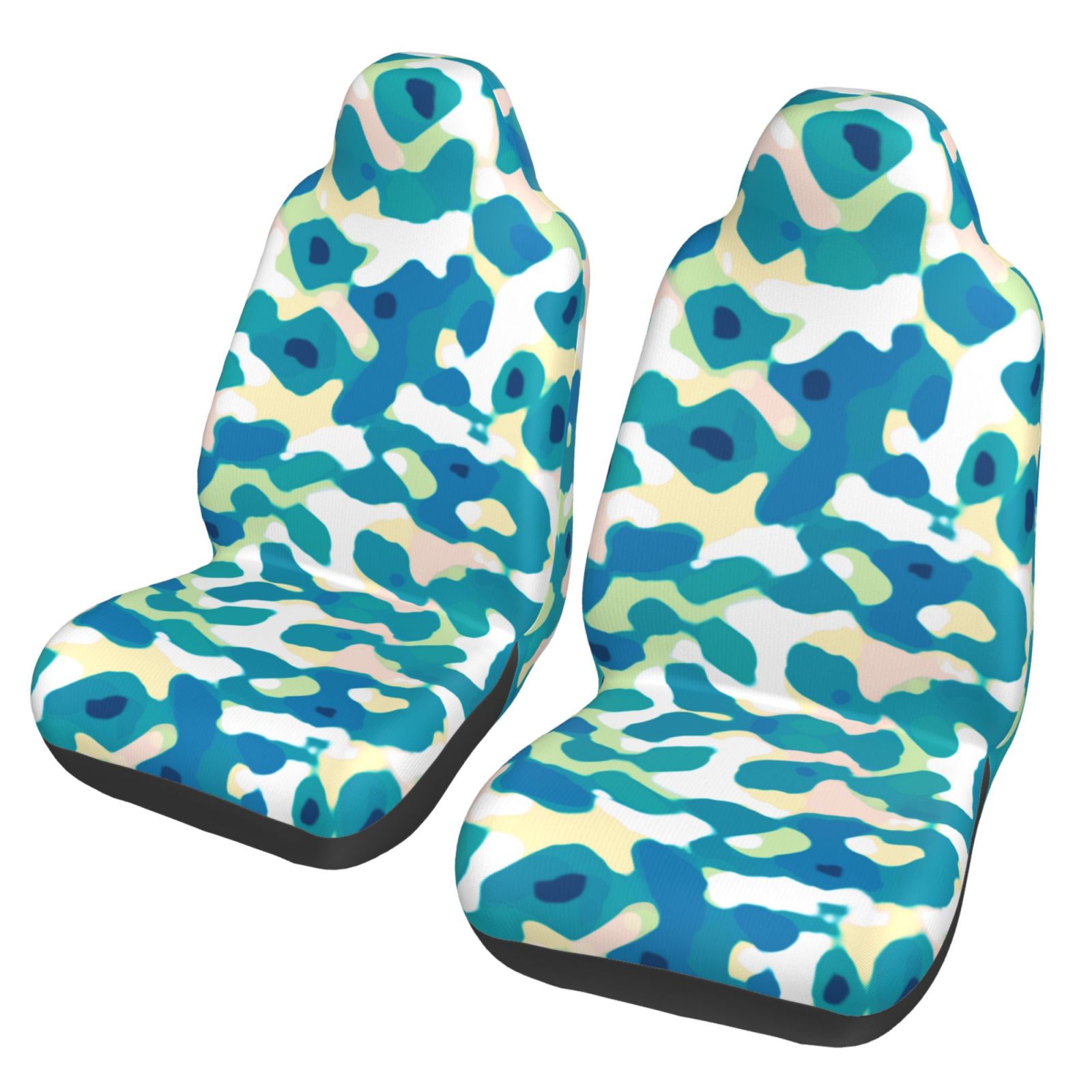 TEQUAN Front Seat Covers， Green Camouflage Abstract Pattern 2 Piece Car Seat Cover Fit Most Car SUV Truck Van