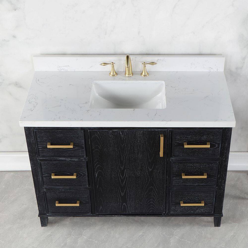 Altair Weiser 48 in. W x 22 in. D Single Sink Bath Vanity in Black Oak with White Composite Stone Top without Mirror 549048-BO-AW-NM