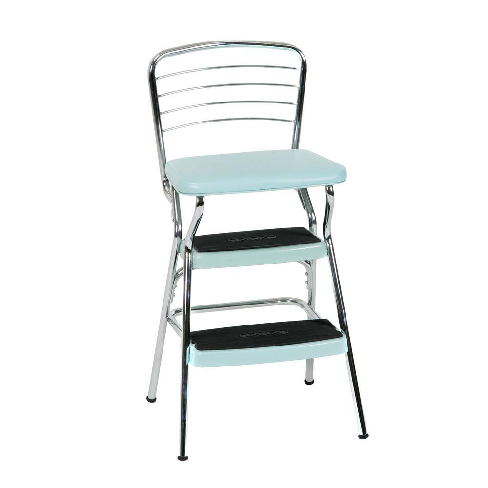 Cosco 2-Step 3 ft. Steel Retro Step Stool with 225 lb. Load Capacity in Teal 11140TEA1E