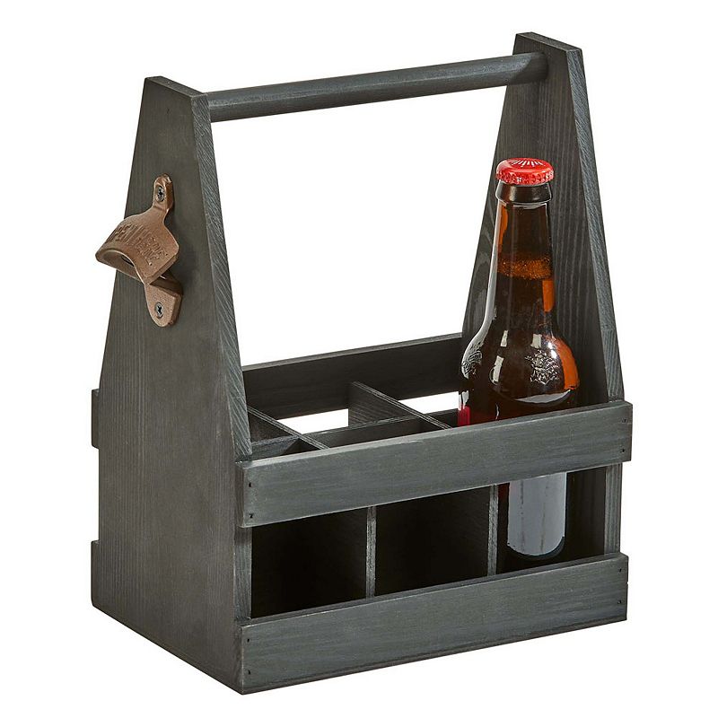 11.25 Black Wooden 6 Bottle Caddy