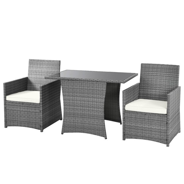 Tangkula 3pcs Patio Rattan Furniture Set Outdoor Wicker Table amp Chair Set W cushions White red gray turquoise navy