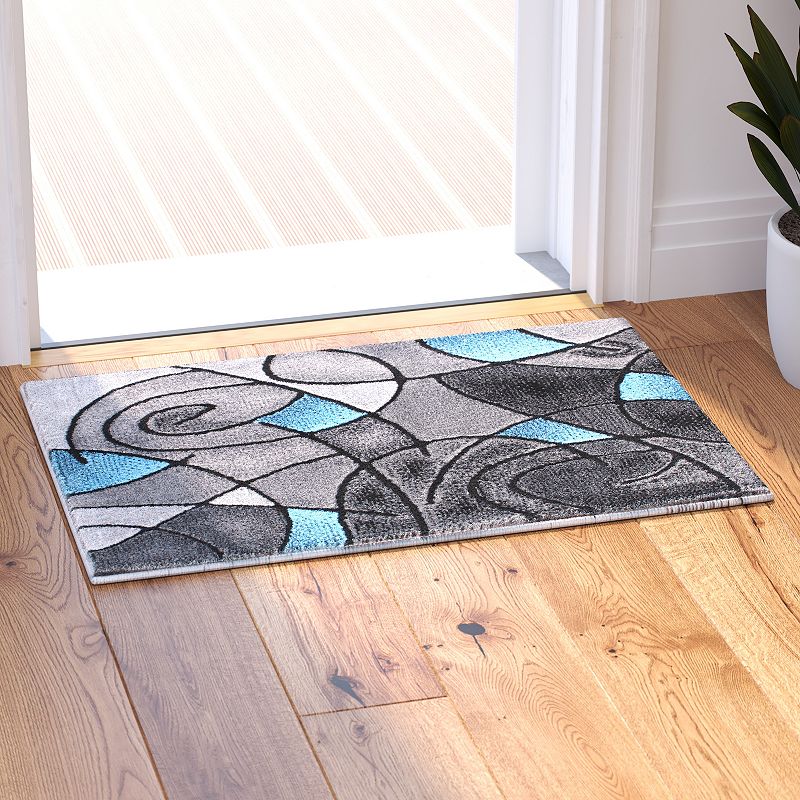 Masada Rugs Masada Rugs Trendz Collection 2'x3' Modern Contemporary Area Rug Mat in Blue， Gray and Black