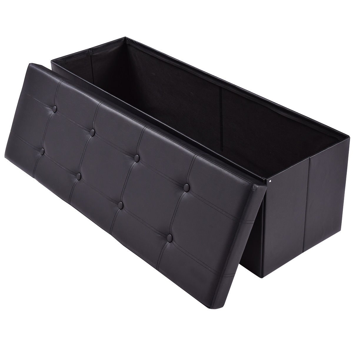 Costway 45''x15''x15'' Large Folding Storage Faux Leather Ottoman Pouffe Box Stool， Black